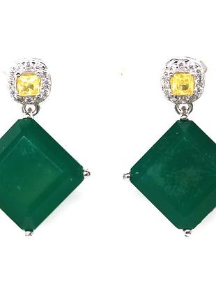 Серьги серебро 925 натуральный агат сапфир
