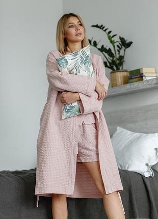 Ляняной халат домашний женский vil'ni натал пепельно-розовый 52