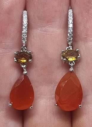 Серьги серебро 925 натуральный сердечник турмалин