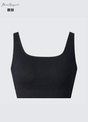 Uniqlo x mame kurogouchi бра-топ чорний l з чашками, у рубчик