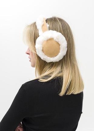 Жіночі теплі хутряні навушники із замшою without ttiumf beige