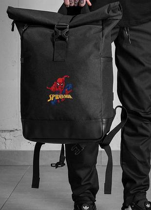 Повседневный рюкзак роллтоп школьный для мальчика without с принтом spider-man black