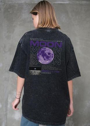 Женская вываренная оверсайз футболка without washed с принтом moon black
