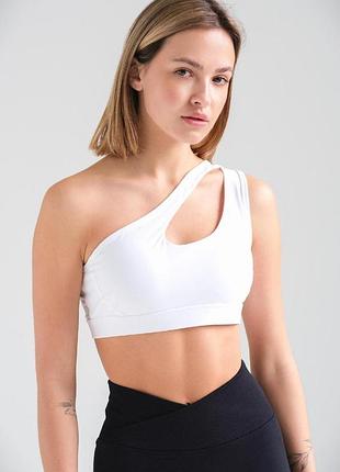 Жіночий спортивний топ з ефектом push up на одне плече without yoga white