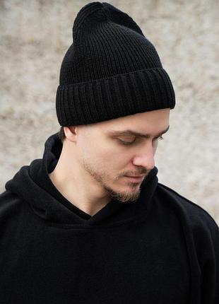 Чоловіча зимова трикотажна шапка на флісі without butch black
