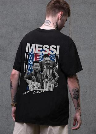 Чоловіча оверсайз футболка without з принтом messi black