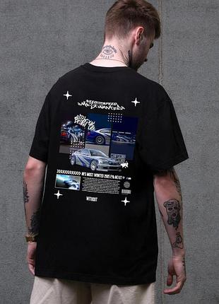 Мужская оверсайз футболка without с принтом wanted black