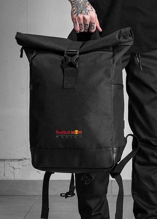 Мужской повседневный рюкзак роллтоп школьный without с принтом redbull black