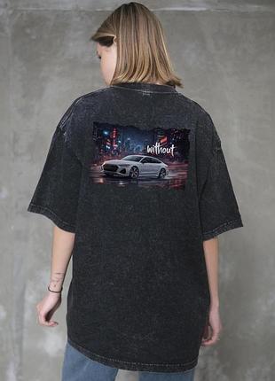 Женская виварена оверсайз футболка without washed с принтом gray audi black