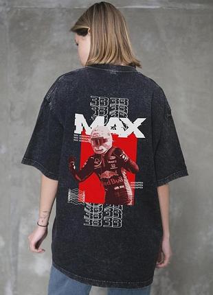 Женская вываренная оверсайз футболка without washed с принтом max black