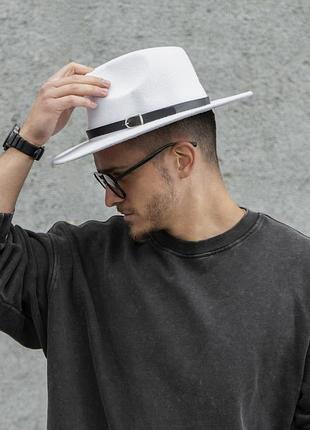 Мужской шляпа fedora с ремешком white