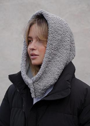 Тепла шапка капюшон капор теді на флісі without bonnet gray woman