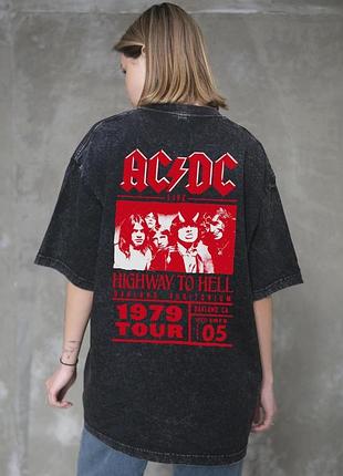 Женская вываренная оверсайз футболка without washed с принтом acdc black