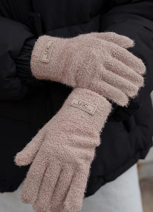 Женские теплые зимние маховые перчатки варежки 7-51а without lary beige