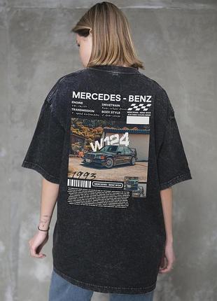Женская виварена оверсайз футболка without washed с принтом w124 mercedes-benz black