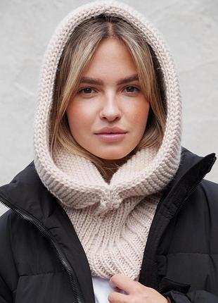 Тепла шапка капюшон вязаний капор without lisa beige woman