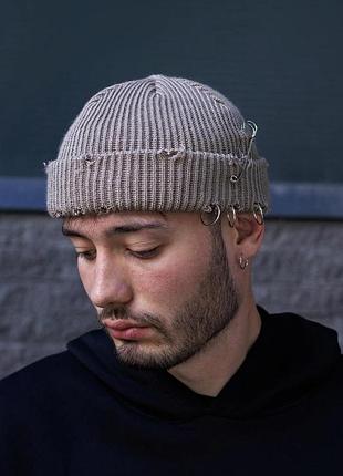 Рваная шапка бини without destroyed капучино man