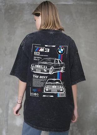 Женская вываренная оверсайз футболка without washed с принтом bmw black