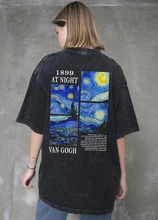 Женская вываренная оверсайз футболка without washed с принтом van gogh black
