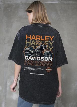 Женская виварена оверсайз футболка without washed с принтом harley black