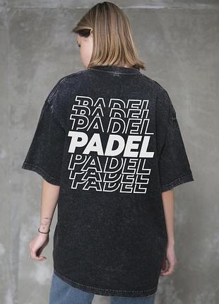 Жіноча виварена оверсайз футболка without washed з принтом padel black