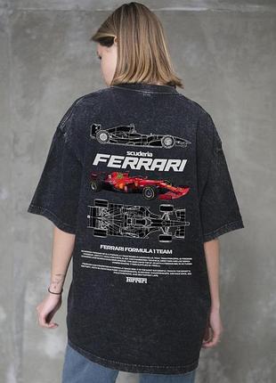 Женская вываренная оверсайз футболка without washed с принтом ferrari black