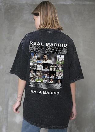 Женская виварена оверсайз футболка without washed с принтом real madrid black