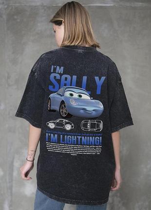 Женская вываренная оверсайз футболка without washed с принтом sally black