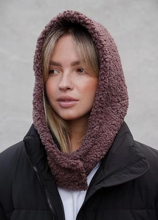 Тепла шапка капюшон капор теді на флісі without bonnet brown woman