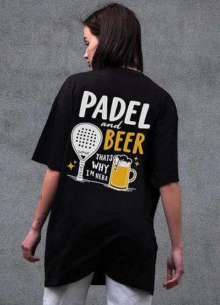 Жіноча оверсайз футболка without з принтом padel and beer black