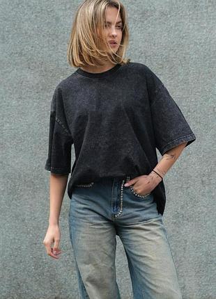 Жіноча виварена оверсайз футболка without washed black l/xl