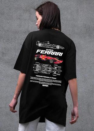 Женская оверсайз футболка without с принтом ferrari black l/xl