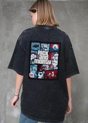 Жіноча виварена оверсайз футболка without washed з принтом rick and morty black l/xl