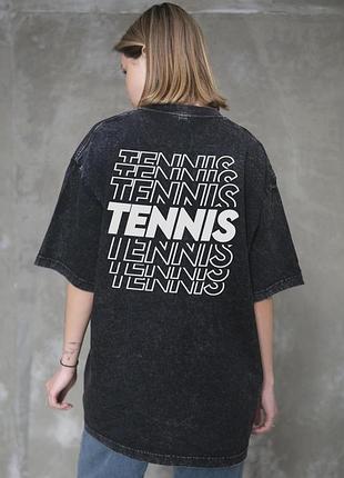 Жіноча виварена оверсайз футболка without washed з принтом tennis black l/xl
