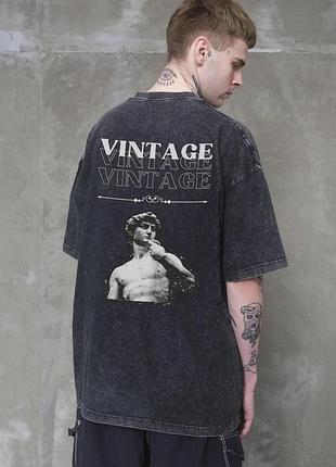 Мужская вываренная оверсайз футболка without washed с принтом vintage black l/xl