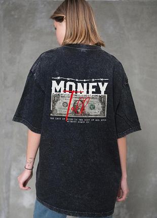 Жіноча виварена оверсайз футболка without washed з принтом talk black l/xl