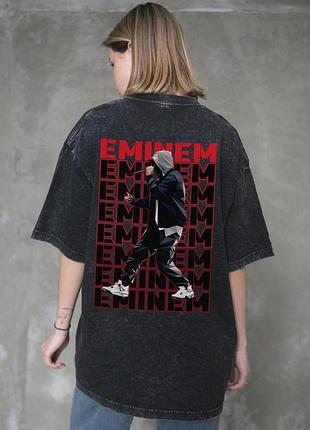 Жіноча виварена оверсайз футболка without washed з принтом eminem black l/xl