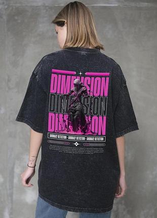 Жіноча виварена оверсайз футболка without washed з принтом dimension black l/xl