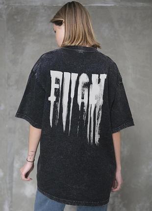 Жіноча виварена оверсайз футболка without washed з принтом fight black l/xl