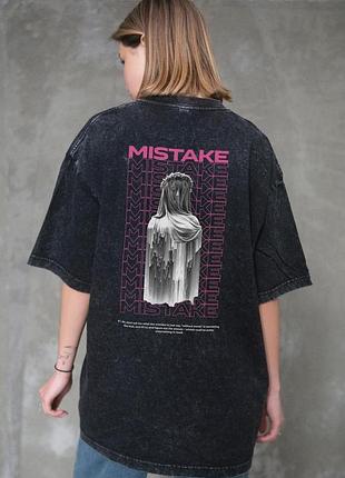 Жіноча виварена оверсайз футболка without washed з принтом mistake black l/xl