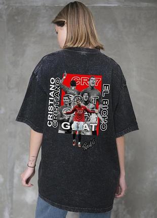 Жіноча виварена оверсайз футболка without washed з принтом cristiano black l/xl