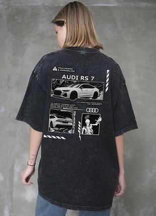 Жіноча виварена оверсайз футболка without washed з принтом audi rs7 black l/xl