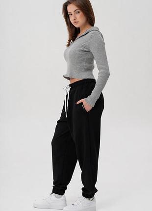 Женские легкие демисезонные трикотажные спортивные брюки джогеры without runer black&white l