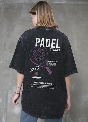 Жіноча виварена оверсайз футболка without washed з принтом padel tennis black l/xl