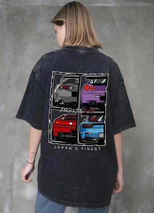 Жіноча виварена оверсайз футболка without washed з принтом cars black l/xl