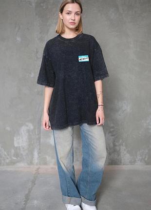 Жіноча виварена оверсайз футболка without washed з принтом hello black l/xl