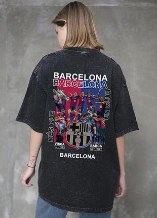 Жіноча виварена оверсайз футболка without washed з принтом barcelona black l/xl
