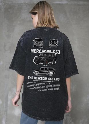 Жіноча виварена оверсайз футболка without washed з принтом g63 black l/xl