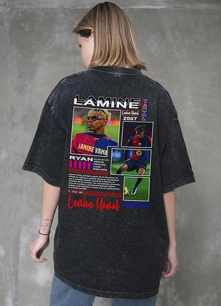 Жіноча виварена оверсайз футболка without washed з принтом lamine yamal black l/xl