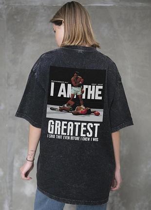 Жіноча виварена оверсайз футболка without washed з принтом muhammad ali black l/xl